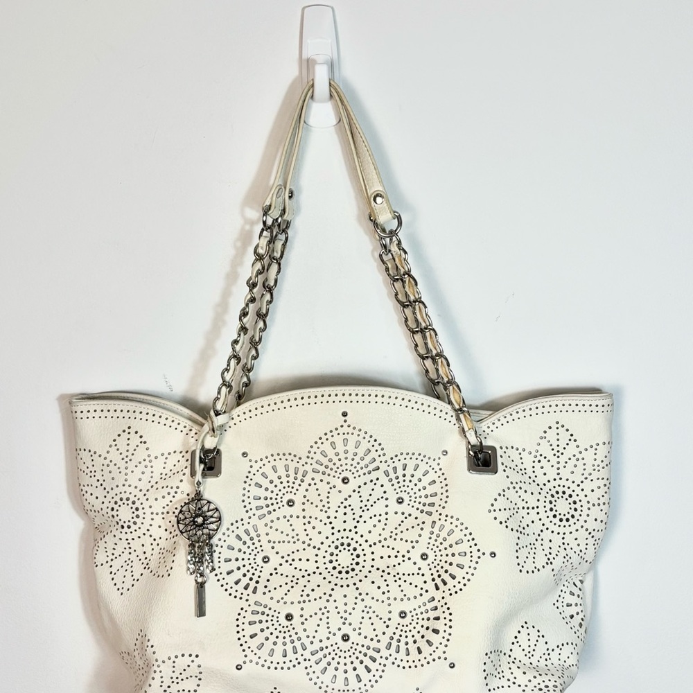 Elegant White Perforated Tote Bag